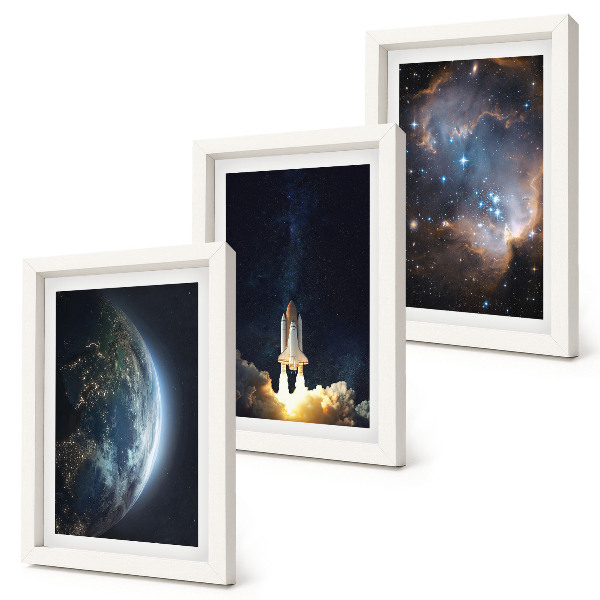 Triptych v ráme vesmír Zem raketa galaxie obloha hviezdy