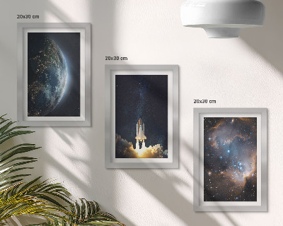 Triptych v ráme vesmír Zem raketa galaxie obloha hviezdy