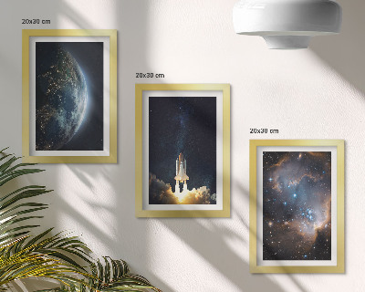 Triptych v ráme vesmír Zem raketa galaxie obloha hviezdy