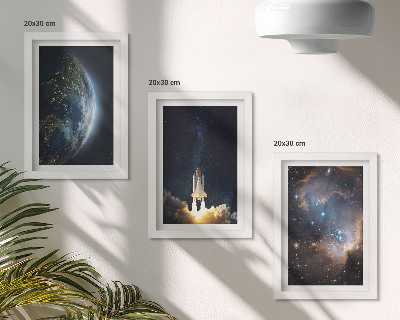 Triptych v ráme vesmír Zem raketa galaxie obloha hviezdy