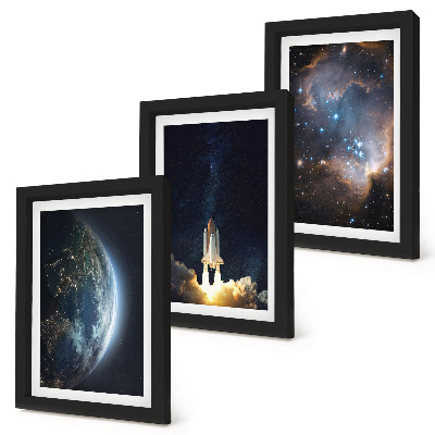 Triptych v ráme vesmír Zem raketa galaxie obloha hviezdy