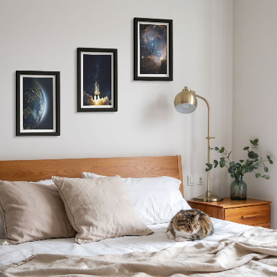 Triptych v ráme vesmír Zem raketa galaxie obloha hviezdy