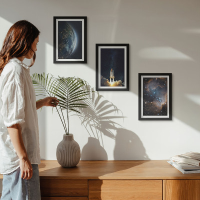 Triptych v ráme vesmír Zem raketa galaxie obloha hviezdy