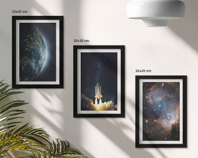 Triptych v ráme vesmír Zem raketa galaxie obloha hviezdy