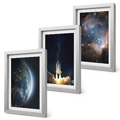 Triptych v ráme vesmír Zem raketa galaxie obloha hviezdy