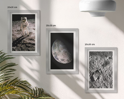 Triptych v ráme Fotografia stopy astronauta na Mesiaci