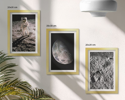 Triptych v ráme Fotografia stopy astronauta na Mesiaci
