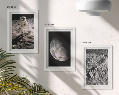 Triptych v ráme Fotografia stopy astronauta na Mesiaci