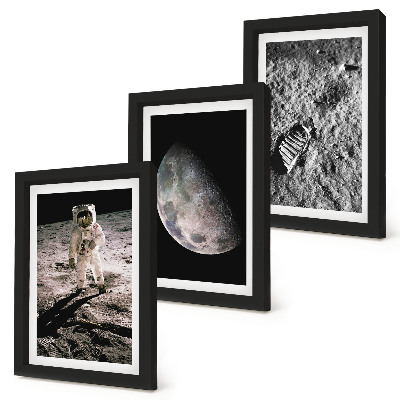 Triptych v ráme Fotografia stopy astronauta na Mesiaci