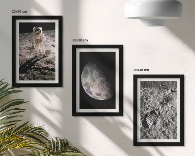Triptych v ráme Fotografia stopy astronauta na Mesiaci