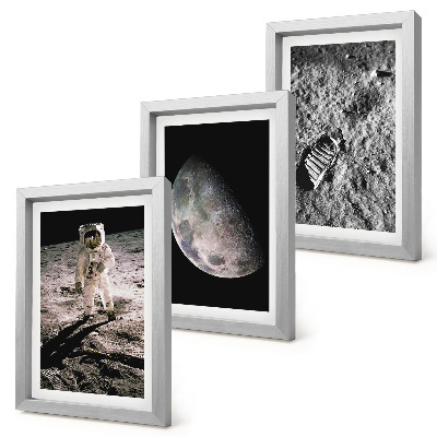 Triptych v ráme Fotografia stopy astronauta na Mesiaci