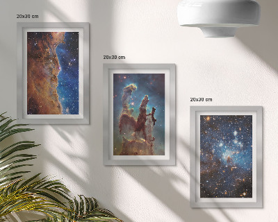 Triptych v ráme Vesmírne krajiny s galaxiami a hmlovinami