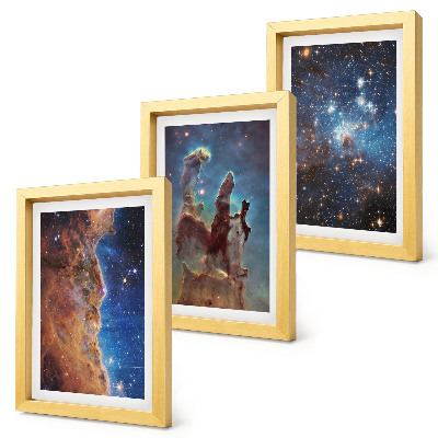 Triptych v ráme Vesmírne krajiny s galaxiami a hmlovinami