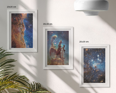 Triptych v ráme Vesmírne krajiny s galaxiami a hmlovinami