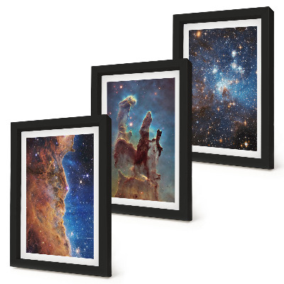 Triptych v ráme Vesmírne krajiny s galaxiami a hmlovinami
