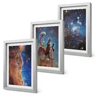 Triptych v ráme Vesmírne krajiny s galaxiami a hmlovinami