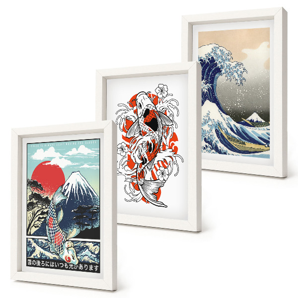 Sada obrazov do obývačky Ilustrácie hôr rýb a Veľkej vlny pri Kanagawe v japonskom štýle
