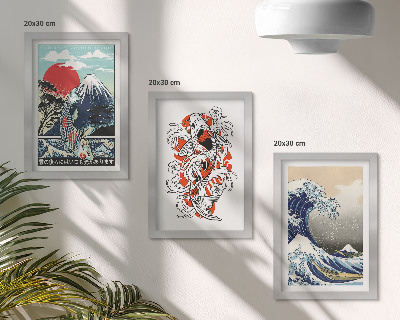 Sada obrazov do obývačky Ilustrácie hôr rýb a Veľkej vlny pri Kanagawe v japonskom štýle
