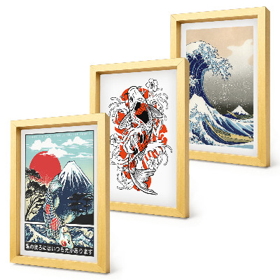 Sada obrazov do obývačky Ilustrácie hôr rýb a Veľkej vlny pri Kanagawe v japonskom štýle