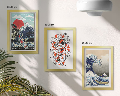 Sada obrazov do obývačky Ilustrácie hôr rýb a Veľkej vlny pri Kanagawe v japonskom štýle