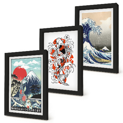 Sada obrazov do obývačky Ilustrácie hôr rýb a Veľkej vlny pri Kanagawe v japonskom štýle