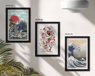Sada obrazov do obývačky Ilustrácie hôr rýb a Veľkej vlny pri Kanagawe v japonskom štýle