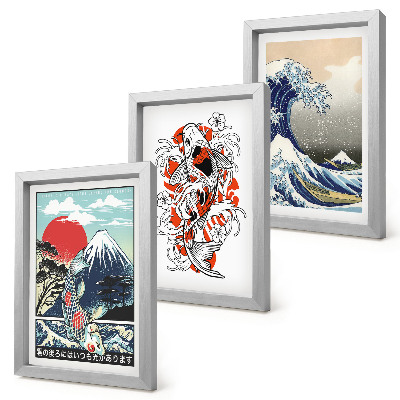 Sada obrazov do obývačky Ilustrácie hôr rýb a Veľkej vlny pri Kanagawe v japonskom štýle