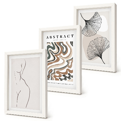Triptych v ráme Abstraktný plagát s ženskými tvarmi a listami v boho štýle