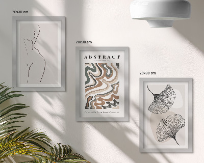 Triptych v ráme Abstraktný plagát s ženskými tvarmi a listami v boho štýle