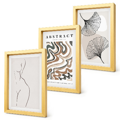 Triptych v ráme Abstraktný plagát s ženskými tvarmi a listami v boho štýle