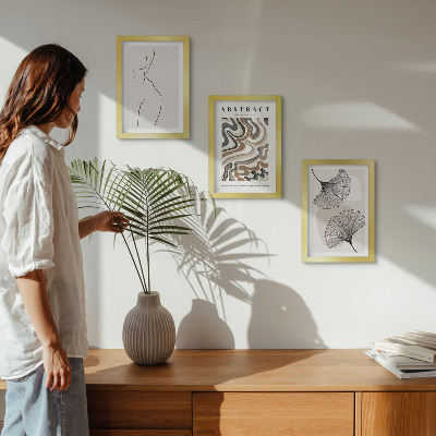 Triptych v ráme Abstraktný plagát s ženskými tvarmi a listami v boho štýle