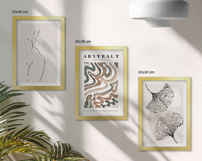 Triptych v ráme Abstraktný plagát s ženskými tvarmi a listami v boho štýle