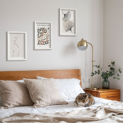 Triptych v ráme Abstraktný plagát s ženskými tvarmi a listami v boho štýle