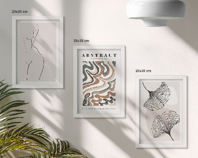 Triptych v ráme Abstraktný plagát s ženskými tvarmi a listami v boho štýle