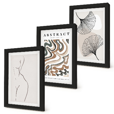 Triptych v ráme Abstraktný plagát s ženskými tvarmi a listami v boho štýle