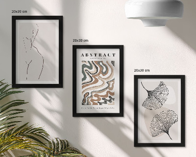 Triptych v ráme Abstraktný plagát s ženskými tvarmi a listami v boho štýle