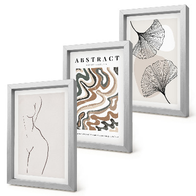 Triptych v ráme Abstraktný plagát s ženskými tvarmi a listami v boho štýle