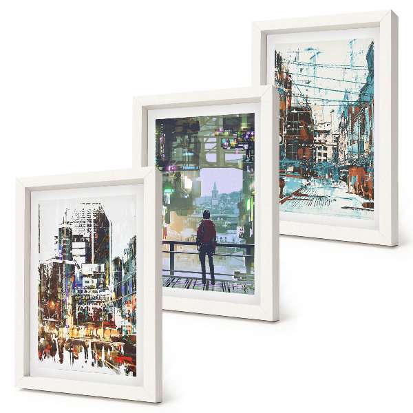 Triptych v ráme Moderné mestá vo farbách s postavou v pozadí