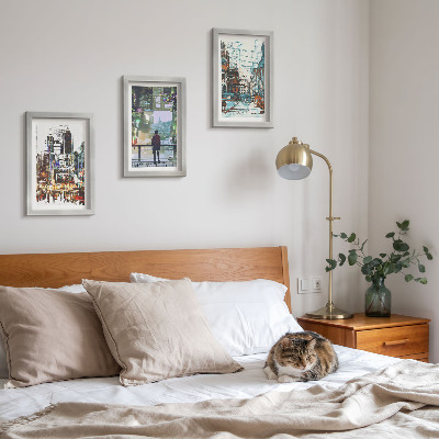 Triptych v ráme Moderné mestá vo farbách s postavou v pozadí