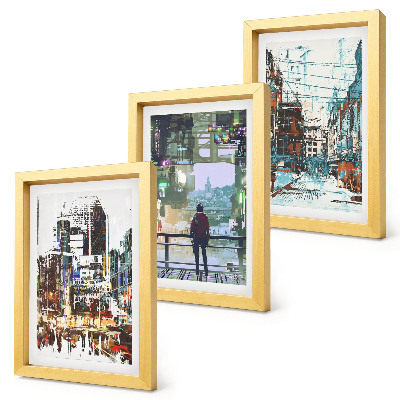 Triptych v ráme Moderné mestá vo farbách s postavou v pozadí