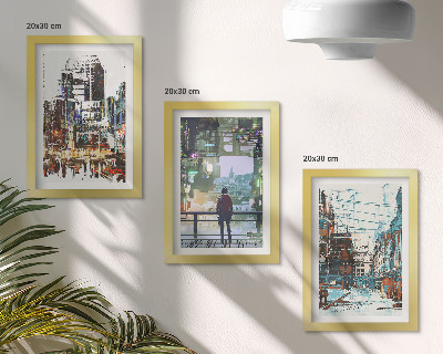 Triptych v ráme Moderné mestá vo farbách s postavou v pozadí