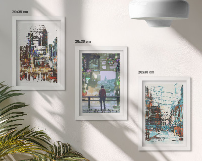 Triptych v ráme Moderné mestá vo farbách s postavou v pozadí