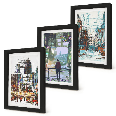 Triptych v ráme Moderné mestá vo farbách s postavou v pozadí