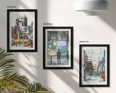 Triptych v ráme Moderné mestá vo farbách s postavou v pozadí