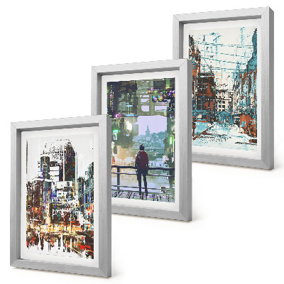 Triptych v ráme Moderné mestá vo farbách s postavou v pozadí