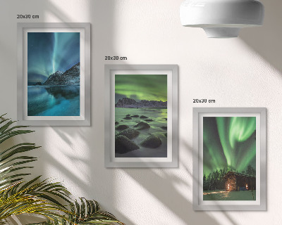 Triptych v ráme Zimná krajina s polárnou žiarou nad horami