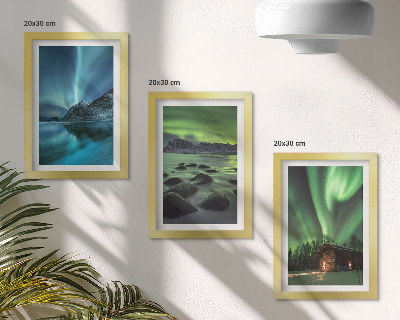 Triptych v ráme Zimná krajina s polárnou žiarou nad horami