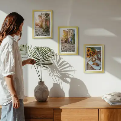 Očarujúce uličky s kávou a slnečnicami triptych v ráme
