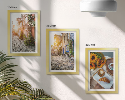 Triptych v ráme Očarujúce uličky s kávou a slnečnicami