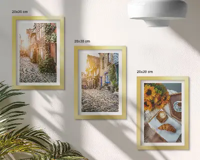 Očarujúce uličky s kávou a slnečnicami triptych v ráme